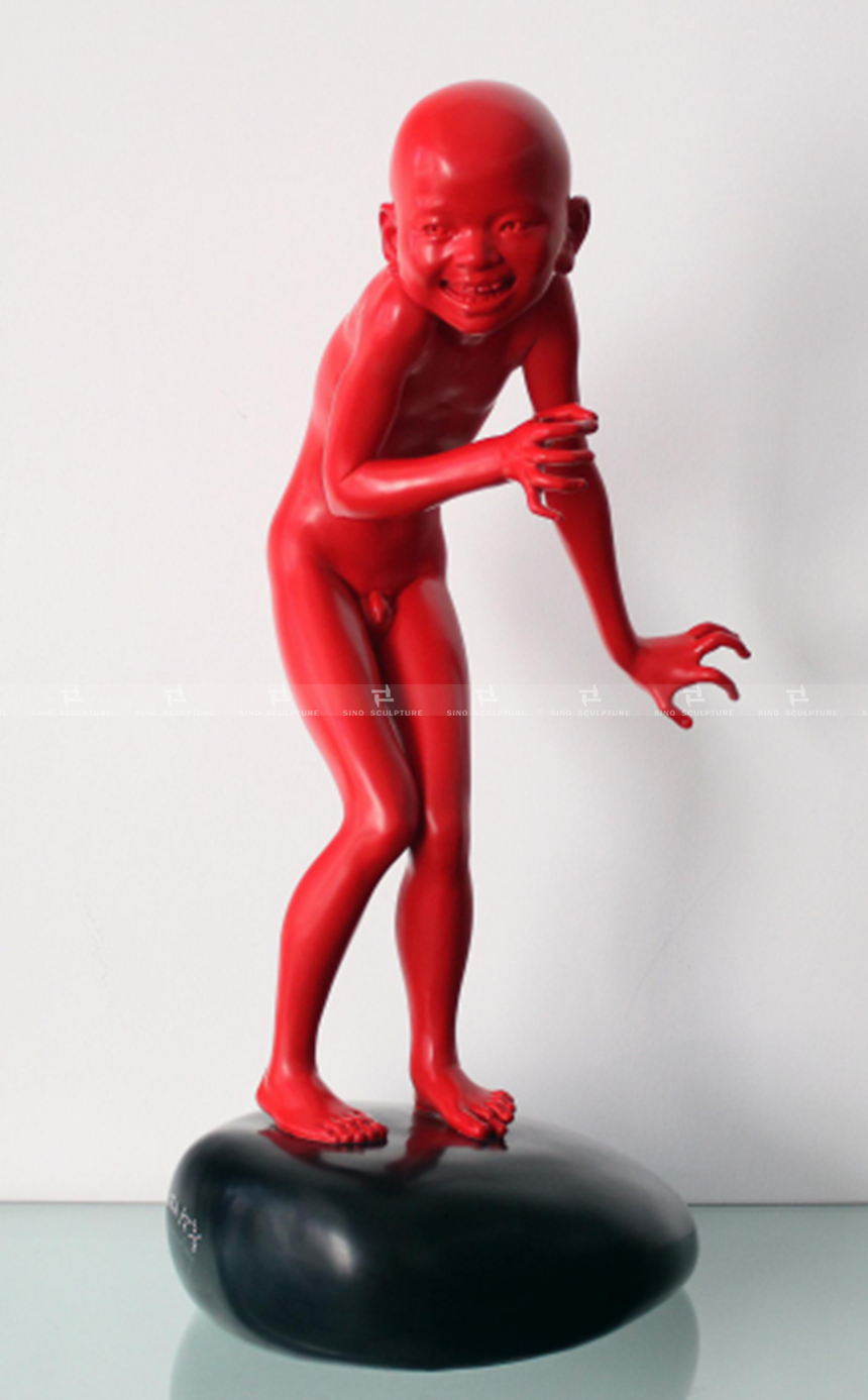 red paint custom contemporary bronze sculptural artwork