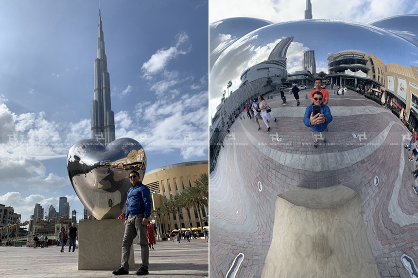 Visiting and selfie the mirroring LOVEME sculpture in Dubai
