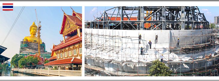  installation of the large buddha statue gold color 