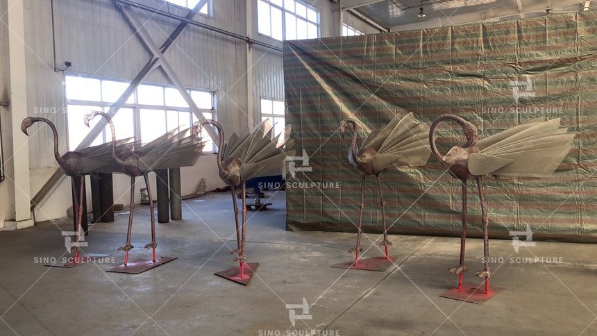 Stainless-Steel-Red-Flamingo-Sculpture-Assembling-Welding